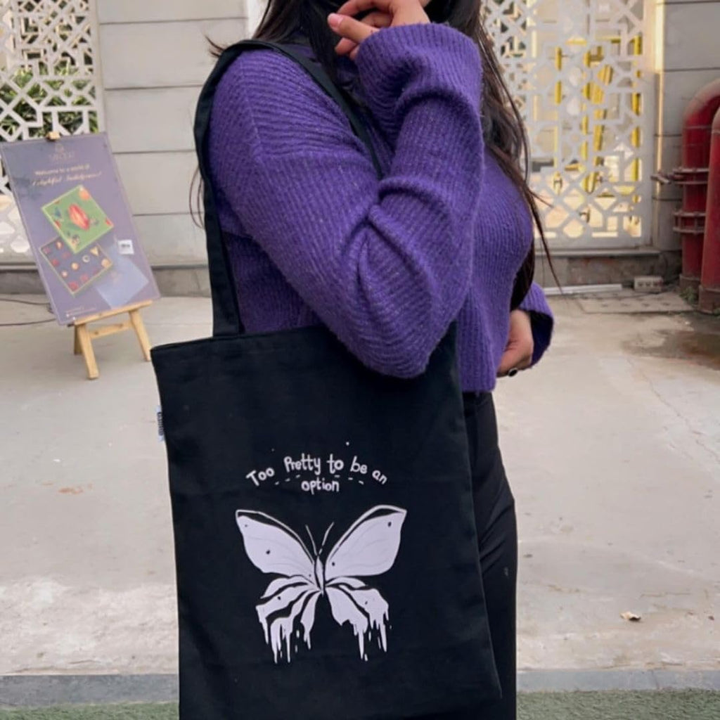 DANIOO Butterfly Printed Canvas Tote Bag for Women with Zipper & Inner Pocket | College Tote Bag for Girls, Office & Daily Use | Large Reusable Cotton Shoulder Bag