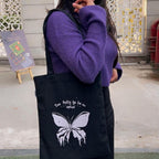 DANIOO Butterfly Printed Canvas Tote Bag for Women with Zipper & Inner Pocket | College Tote Bag for Girls, Office & Daily Use | Large Reusable Cotton Shoulder Bag