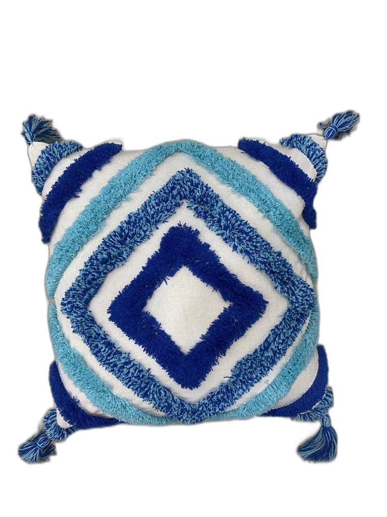 Furnistitchs Premium Decorative Throw Cushion Pillow Cover Boho Home Decor - Living Room Bedroom Couch Sofa Cushion Covers 16 inch x 16 inch (2, Blue Squares)