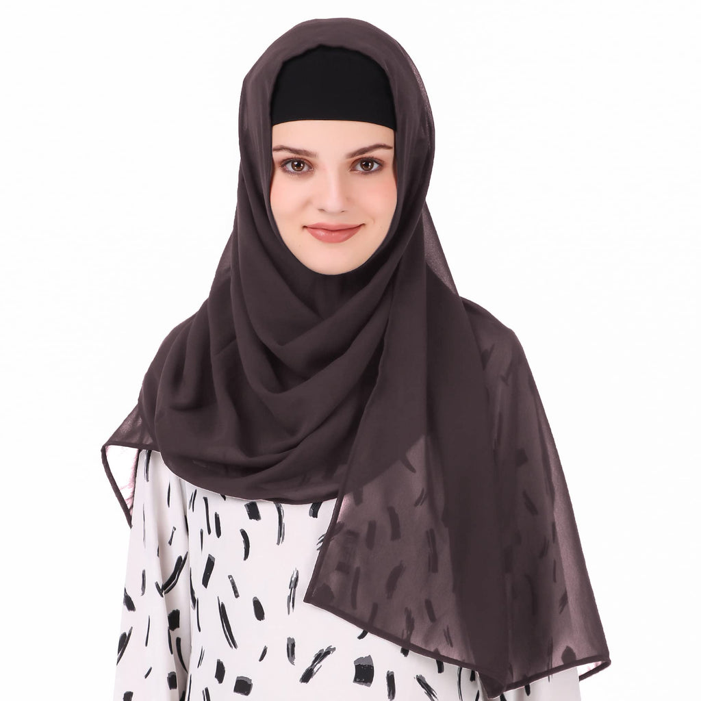 MyBatua Long Hijab in Breathable Soft Georgette large Head Wrap, Wholesale Price, 1pc Scarf HJ-020 (50x180 cm, Chocolate Brown)
