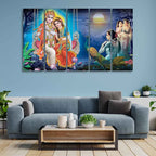 VIBECRAFTS Beautiful Radha Krishna Canvas Wall Painting of Five Pieces For Home|Office|Living Room|Gift (PTVC5Pcs4_8725)