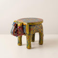 ATRANGI STUDIO Mehendi Green Handpainted Wooden Elephant Stool Cum Showpiece | Mango Wood Traditional Multipurpose Stool for Living Room Decor & Mandir | Perfect for Plant Stand | 8x8x10 inch