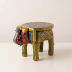 ATRANGI STUDIO Mehendi Green Handpainted Wooden Elephant Stool Cum Showpiece | Mango Wood Traditional Multipurpose Stool for Living Room Decor & Mandir | Perfect for Plant Stand | 8x8x10 inch