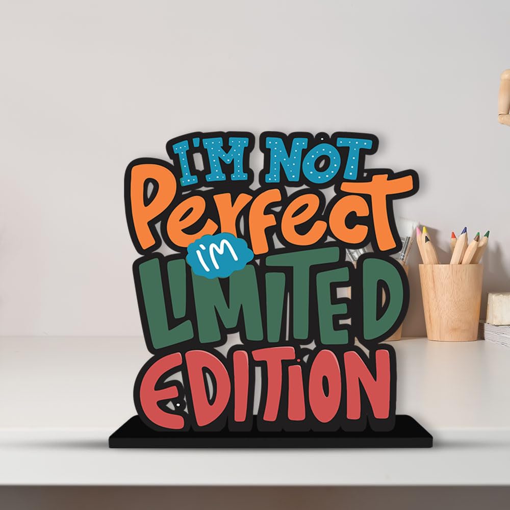 Artvibes Wooden Idols and Figurine I Am Not Perfect Limited Edition Inspirational Quotes Table Decoration for Office Desk | Home Decor Item | Livingroom | Wood Showpiece Gift (Sp_1126N)