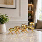 KridayKraft Aluminium Gold Plated Decorative Horse Set of 3 pieces (Standard size, Golden)