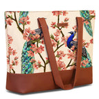 Purple Tree Handcrafted Women's Tote with Vegan Leather Handles, Peacock Shoulder Bag for Office and College, Oversized Tote (Pack of 1)
