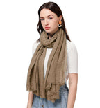ICW Women's UV Protection Premium Light Weight Wrinkle Ironless Crinkle Cotton Hemp Summer Scarf Stoles Shawl head scarves for girls (Skin)
