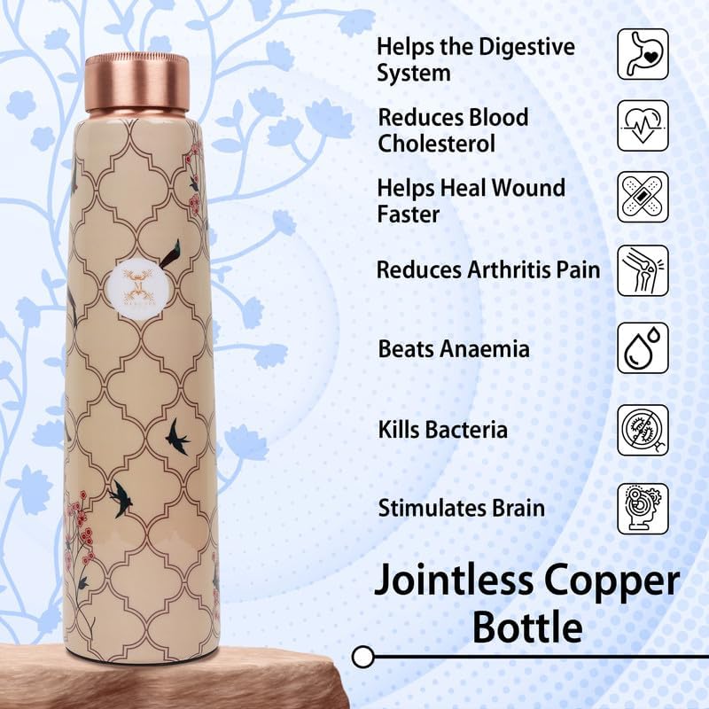 MERCAPE® Pure Copper Water Bottle 900 ml with Leak Proof Lid | Joint Less Designer Copper Bottle for Gym, School, Office & Travel | BPA Free Reusable Water Bottle for Daily Use & Gifting