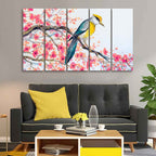 VIBECRAFTS Beautiful Bird on Tree Branch Wall Painting of Five pieces For Home|Office|Living Room|Gift (PTVC5Pcs4_8642)