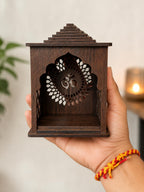 Shivay Anantam Wooden Pooja Mandir for Home, Office & Car | Handcrafted MDF Temple with Om Design | Decorative Mini Mandir for God Idol | Dark Brown Finish | Size H12 X W9 X D7 CM