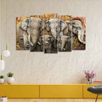 VIBECRAFTS Beautiful Elephants Premium Wall Painting Set of Five Pieces For Home|Office|Living Room|Gift (PTVC5Pcs2_6519)