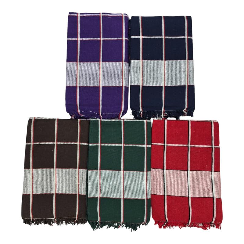 AMBIKA STORES & READYMADES Single Size Pure Cotton Blanket for Daily Use | Soft Light-Weight Bed Blanket | Solapur Chaddar/Blanket for All Weather (60 X 90 Inch, Checkered Multicolor) - Pack of 5 Kafalo