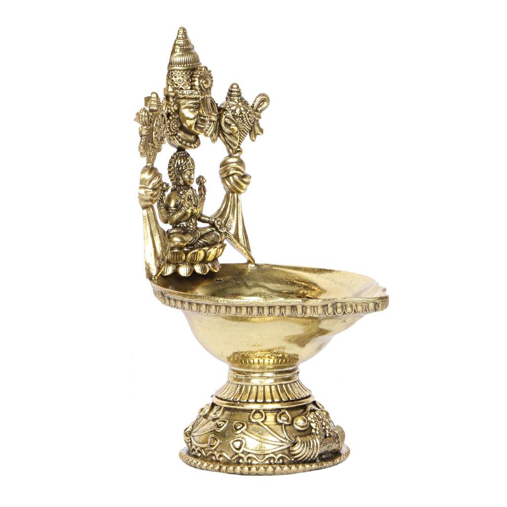 ARTVARKO Brass Tirupati Balaji with Goddess Lakshmi Diya Oil Lamp 5.5 inch