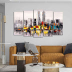 VIBECRAFTS Abstract Wall Painting of A New York City Skyline Set of Five For Home|Office|Living Room|Gift (PTVC5Pcs2_6535)