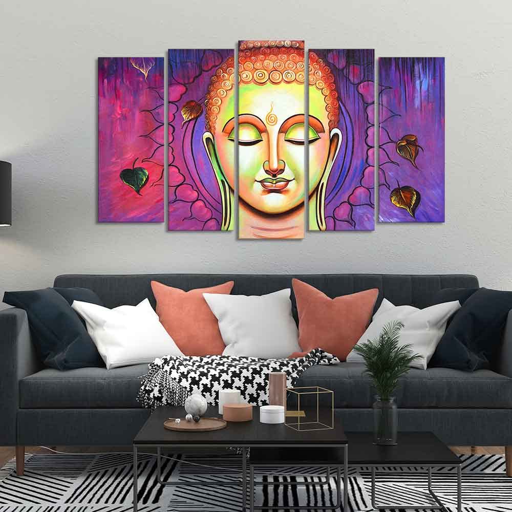 VIBECRAFTS Spiritual Buddha Meditating Wall Painting Set of Five For Home|Office|Living Room|Gift (PTVC5Pcs2_6579)
