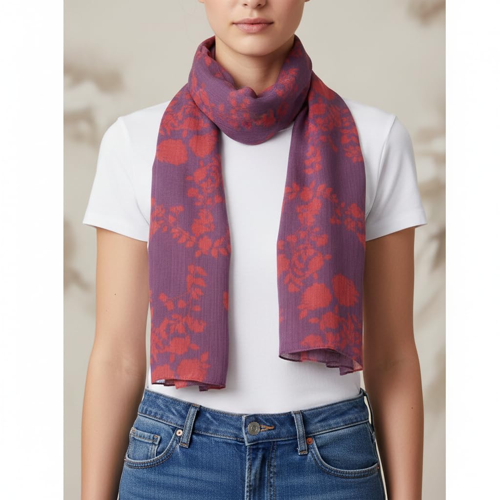 MINDORA Women's Georgette Cotton Chiffon Scarf Combo, Soft Lightweight Summer Scarf, Printed Stole for Daily Wear, Office, Saree & Gifting, Pack of 2 (Combo - 18)