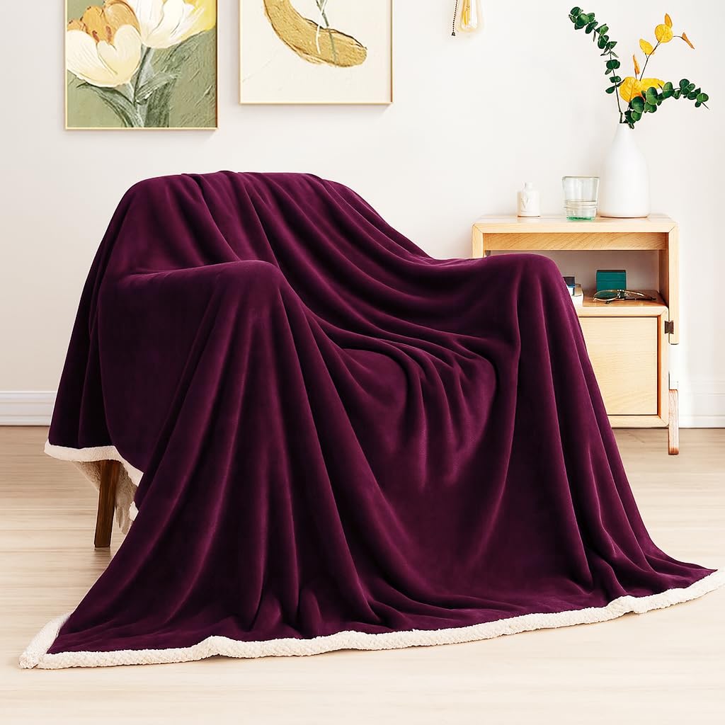 VAS COLLECTIONS Premium Sherpa Flannel Blanket | 480 GSM Ultra-Soft Plush Heavyweight Heavy Winter Comforter | Warm Double Bed Blanket for Winter (88×88 Inches, 3200 g) (Maroon, Double (3200 g)) Kafalo