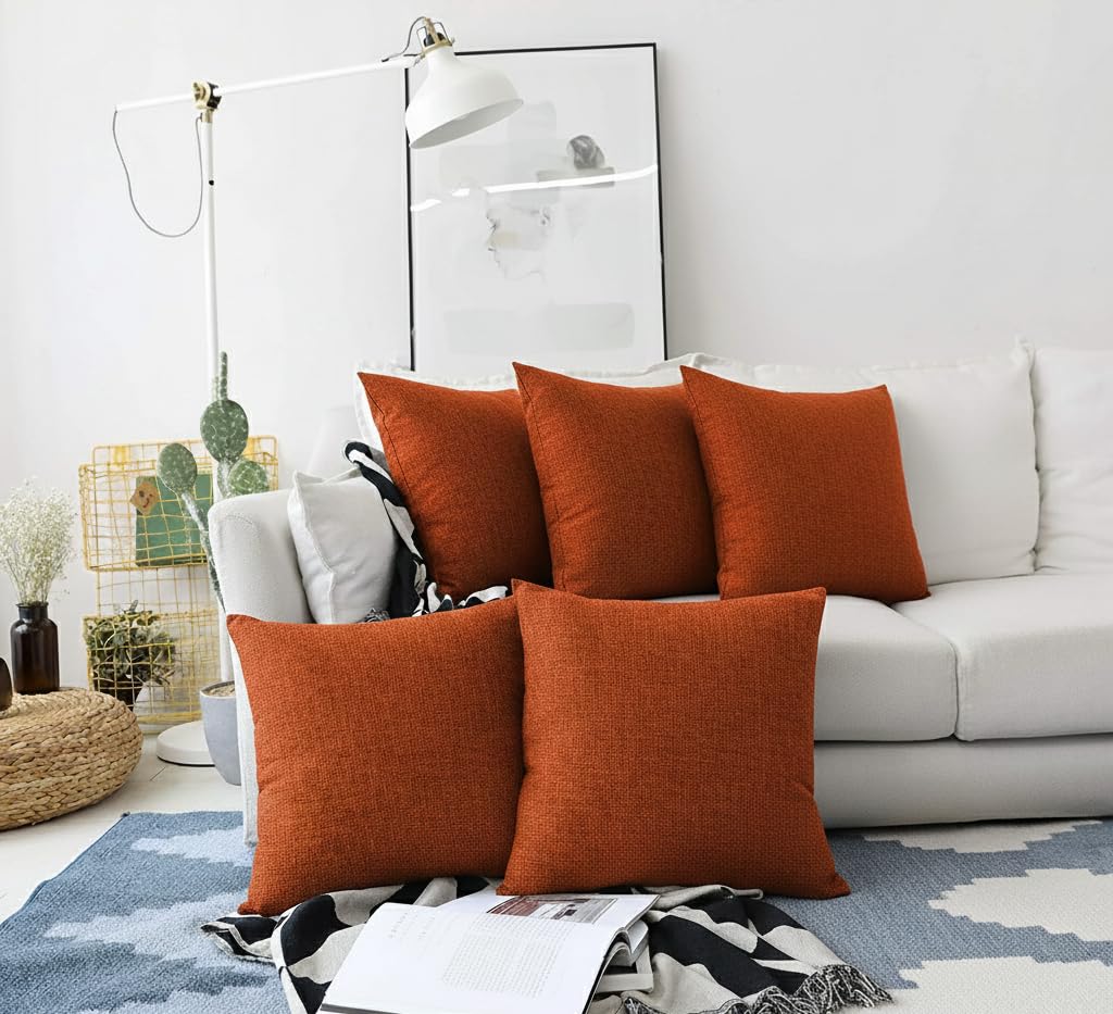 Khooti Jute Cushion Cover | 28x28 | Orange | Set of 5 | Throw Pillow Cover for Couches, Chairs, Sofas, Beds, Coffee Tables, Living Rooms, Bedrooms, Modern Boho Design