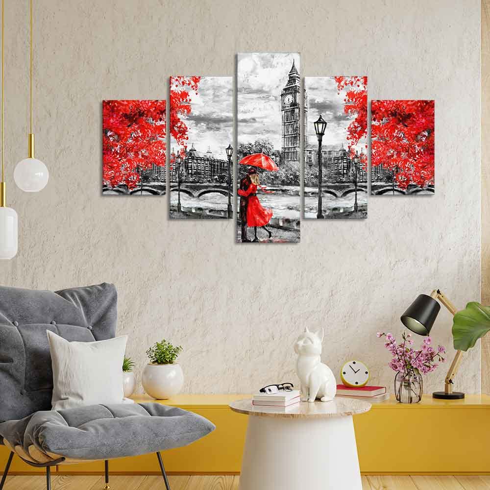 VIBECRAFTS Beautiful City of London Canvas Wall Painting Five Pieces For Home|Office|Living Room|Gift (PTVC5Pcs1_5544N)