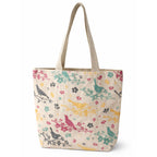 Econest Premium Canvas Tote Bags for Women with zip closer | unique tote bag for Girls, 100% Organic Cotton | beach | gift | office, school & Daily Usable strong handbag (BIRD PATTERN)