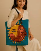 Kalankit Classic Tote Bag For Women | Canvas Printed Totes For Woman | Aesthetic Shoulder College Bag For Girls | Vegan Leather Lightweight Everyday Handbag | Gift for Girls | Child of sun