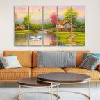 VIBECRAFTS A Beautiful Scenery of Old Houses Canvas Wall Painting of Five Pieces For Home|Office|Living Room|Gift (PTVC5Pcs4_8681)