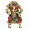Svarup Brass Sitting Ganesha Idol in Multicolor Height 4 Inch Weight 0.75 Kg