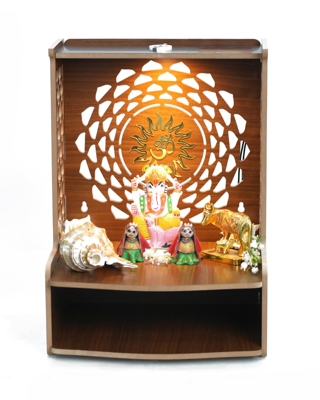 PIXELCRAFTS Folding Wooden wall Mounted Temple/mandir for Home and Office(Size – H 15.5X L 11.5 x W 10.5 inch) (Brown 1)