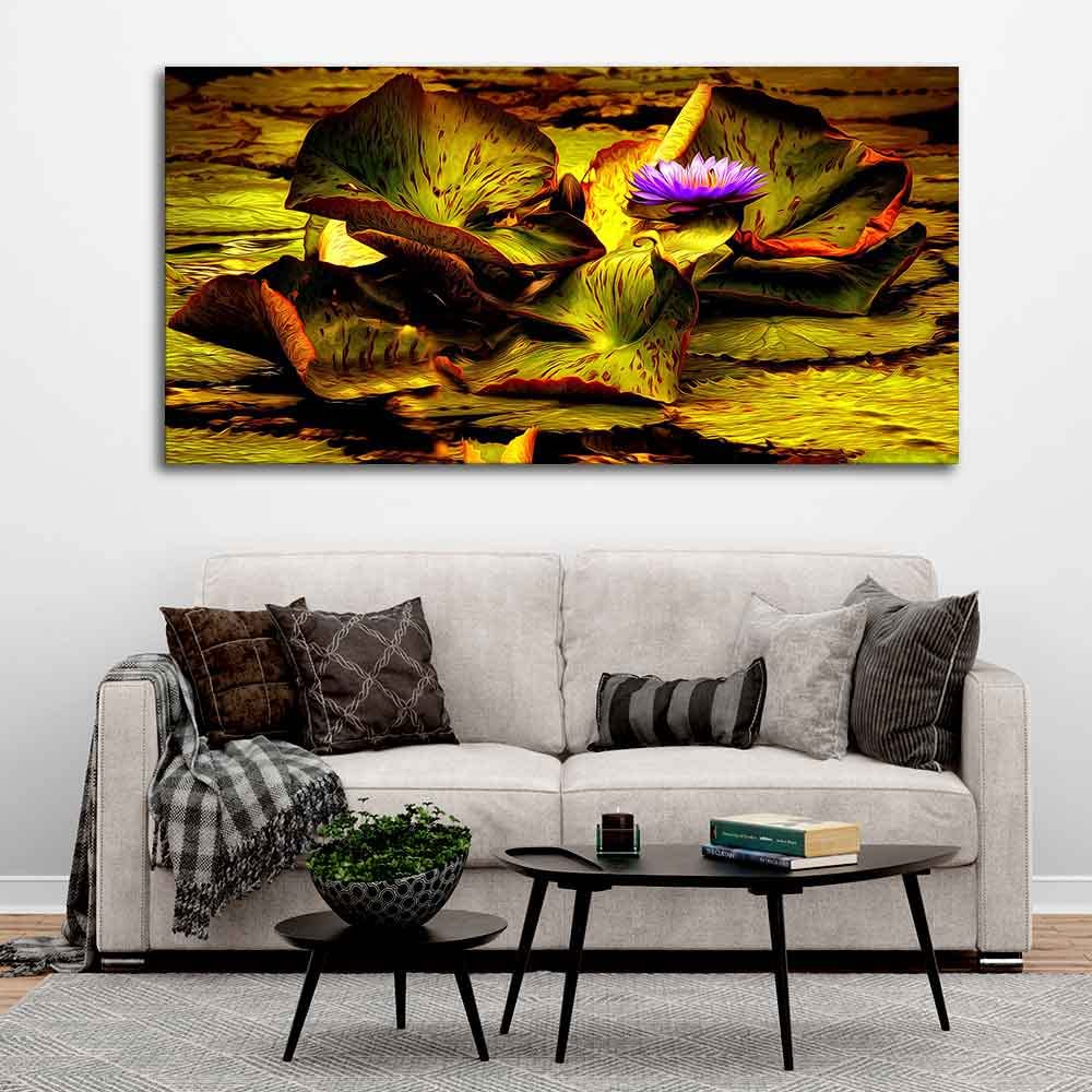 VIBECRAFTS Canvas Paintings for Living Room Drawing Room Beautiful Lotus Flower Premium Canvas Wall Painting Fitted With Wooden Frame for Home | Office | Gift (PTVCH_2338)