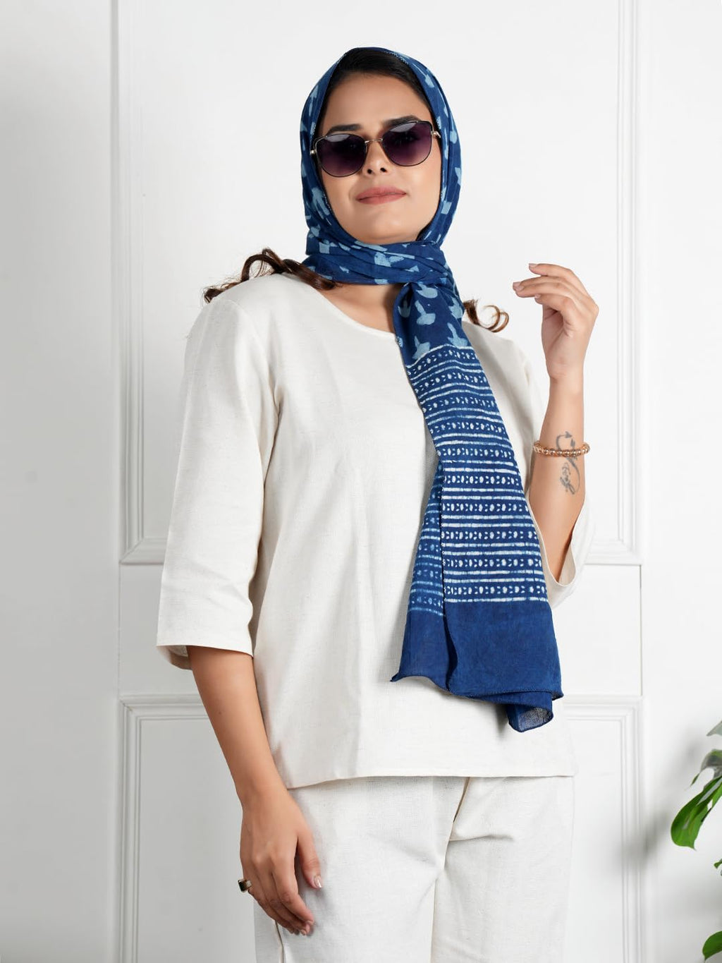 RAI SAHAB Women's Cotton Hand Block Printed Casual Stoles/Scarf(ST-73BLUE10)