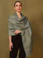 Pashmoda Women Champagne Check Reversible Zari Moonlight Fine Wool Stole (Size : 28x80in, 71X203cm) ZSST02