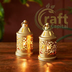 Craft Capital Hanging Metal Candle Tealight Holder Lantern Set, Gold
