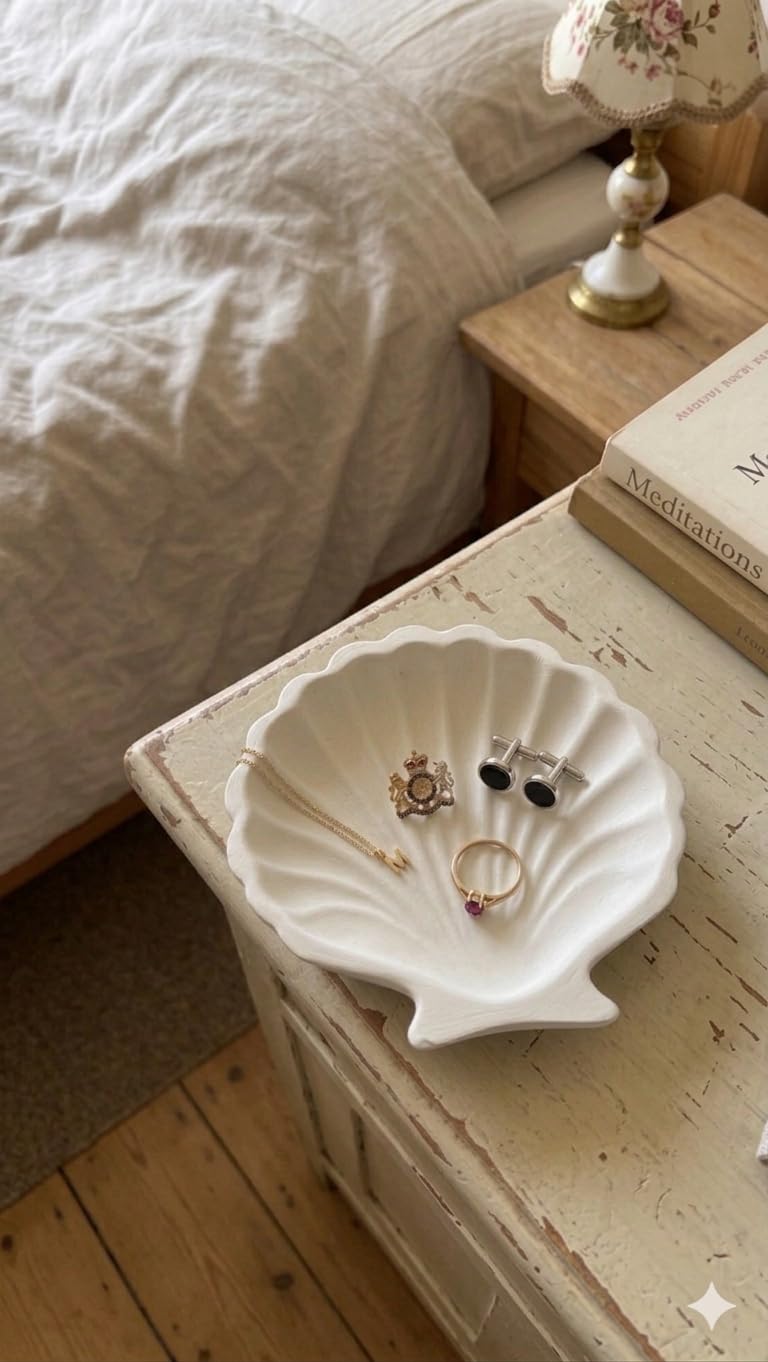 TREETRUNK® Handmade Concrete Shell Trinket Tray | White | Shell Shaped | Jewellery/Makeup/Table Organizer | Home Decor | Candle Tray | Multipurpose (9.5×9.5cm)