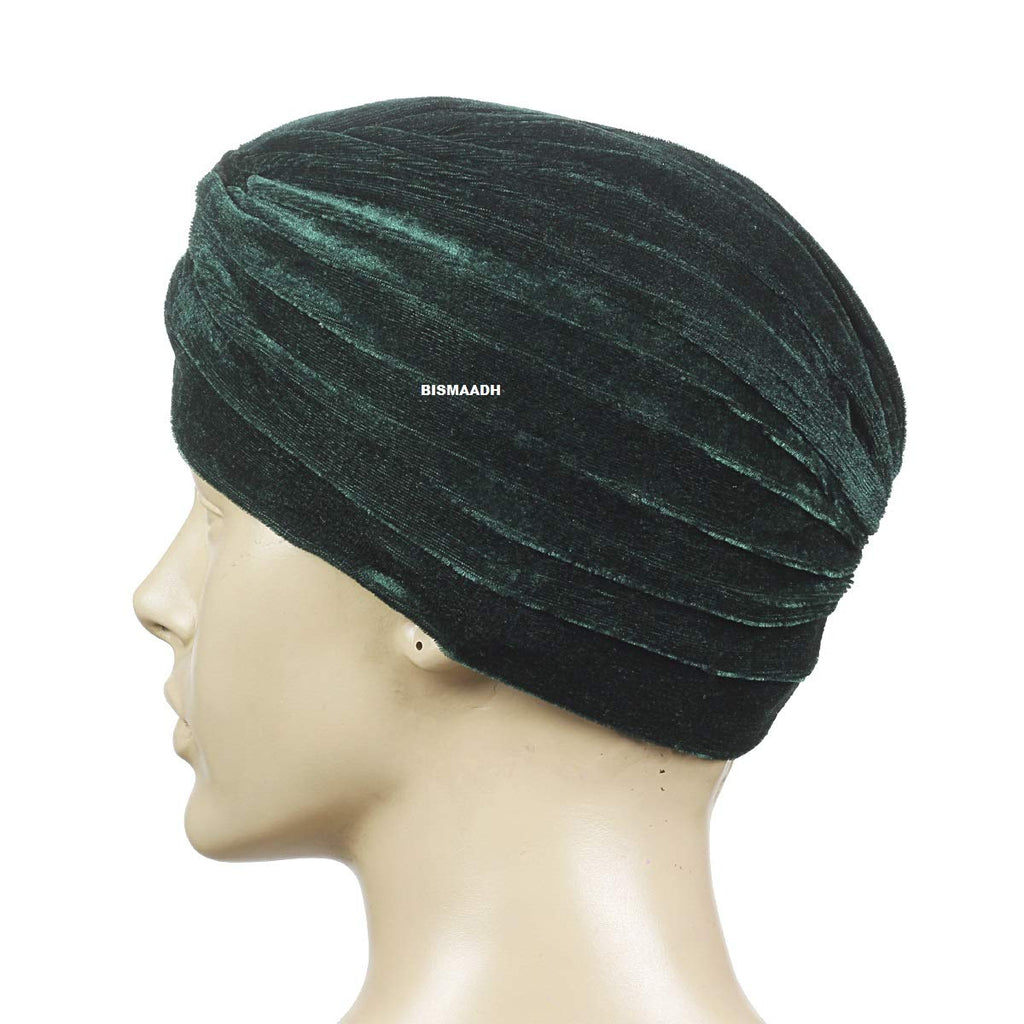 BISMAADH Velvet Soft Pleated Pre Tied Knot Readymade Turban/Pagri Head Wraps for Men & Women