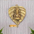 KridayKraft Metal Pan Patta Ganesh Decorative Wall Hanging Showpiece Figurine Gold
