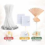 Asian Hobby Crafts Candle Making Set with 50 Wicks 5 Inch, 40 Wick Stickers & 10 Wooden Wick Holders – DIY Candle Making Kit for Beginners, Candle Making Materials, Craft Kit for Homemade Candles