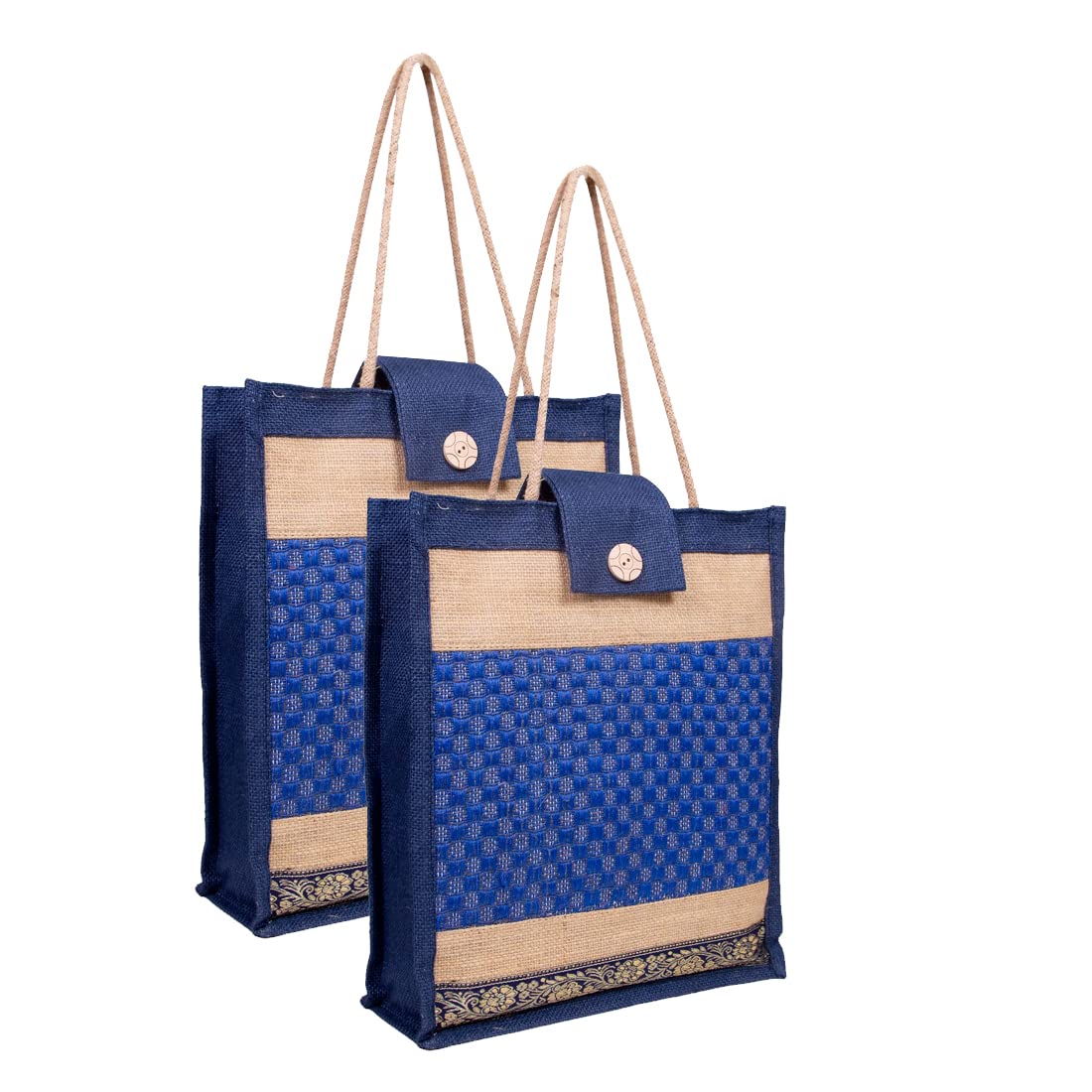 ASIAN Women's Tote Bag for Women with Zip, Stylish Cotton Handbags, Canvas Tote Bags for College & Daily Lunch & Shopping Lightweight Handcarry Bag's Pack of 2 (Navy Blue)