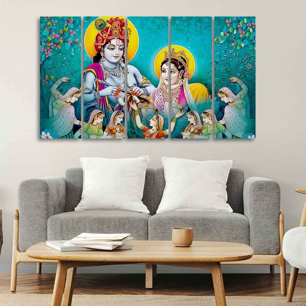VIBECRAFTS Beautiful Shree Radha Krishna 5 Pieces Canvas Wall Painting For Home | Office | Living Room | Gift (PTVC5Pcs4_8534)