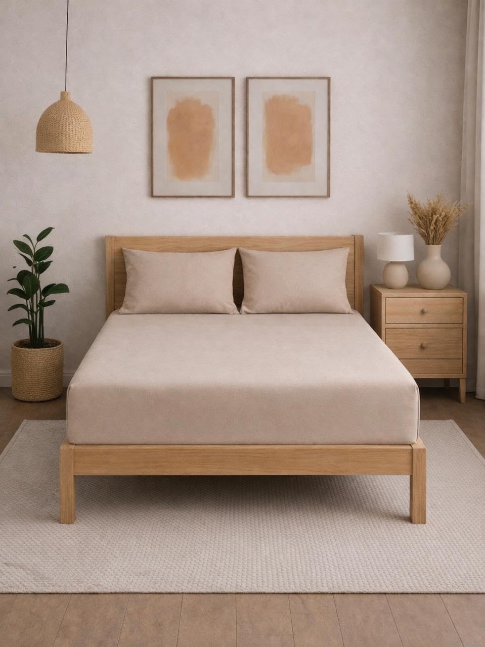 THE HOME STYLE Solid Cotton Feel Pillow Covers (18 x 28 inches, Set of 2 Pcs) | 300 TC | Super Soft & Smooth (Sand)