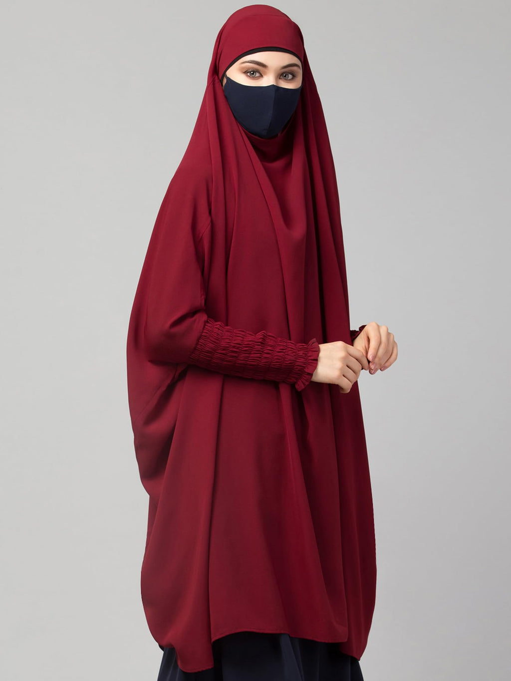 Bashariya Loose Khimar-Long Prayer Khimar Hijab With Mouth-Piece for Women and Girl (Maroon)