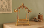 KridayKraft Gold Plated Metal Laddu Gopal Jhula with Elephant & Peacock Carving, Small Swing/Palna for Kanha Ji, Janmashtami & Home Pooja Mandir Decor