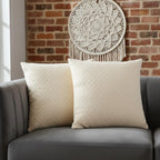 STITCHNEST Quilted Velvet Cushion Covers Set of 2 | Soft Beige | 24x24 Inches | Premium Sofa & Living Room Décor