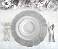 HomeCloud Table mat Round Shape| Table mat Round | Cutwork Design mat | Dining Table mats | Dressing Table MATS | Bed Side Table mats (Chakra_Silver, 4) Kafalo