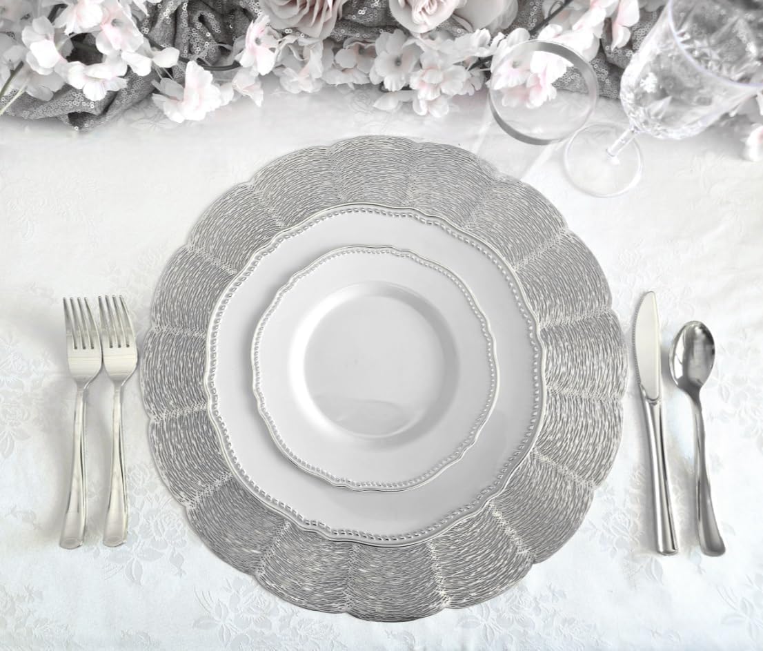 HomeCloud Table mat Round Shape| Table mat Round | Cutwork Design mat | Dining Table mats | Dressing Table MATS | Bed Side Table mats (Chakra_Silver, 4) Kafalo
