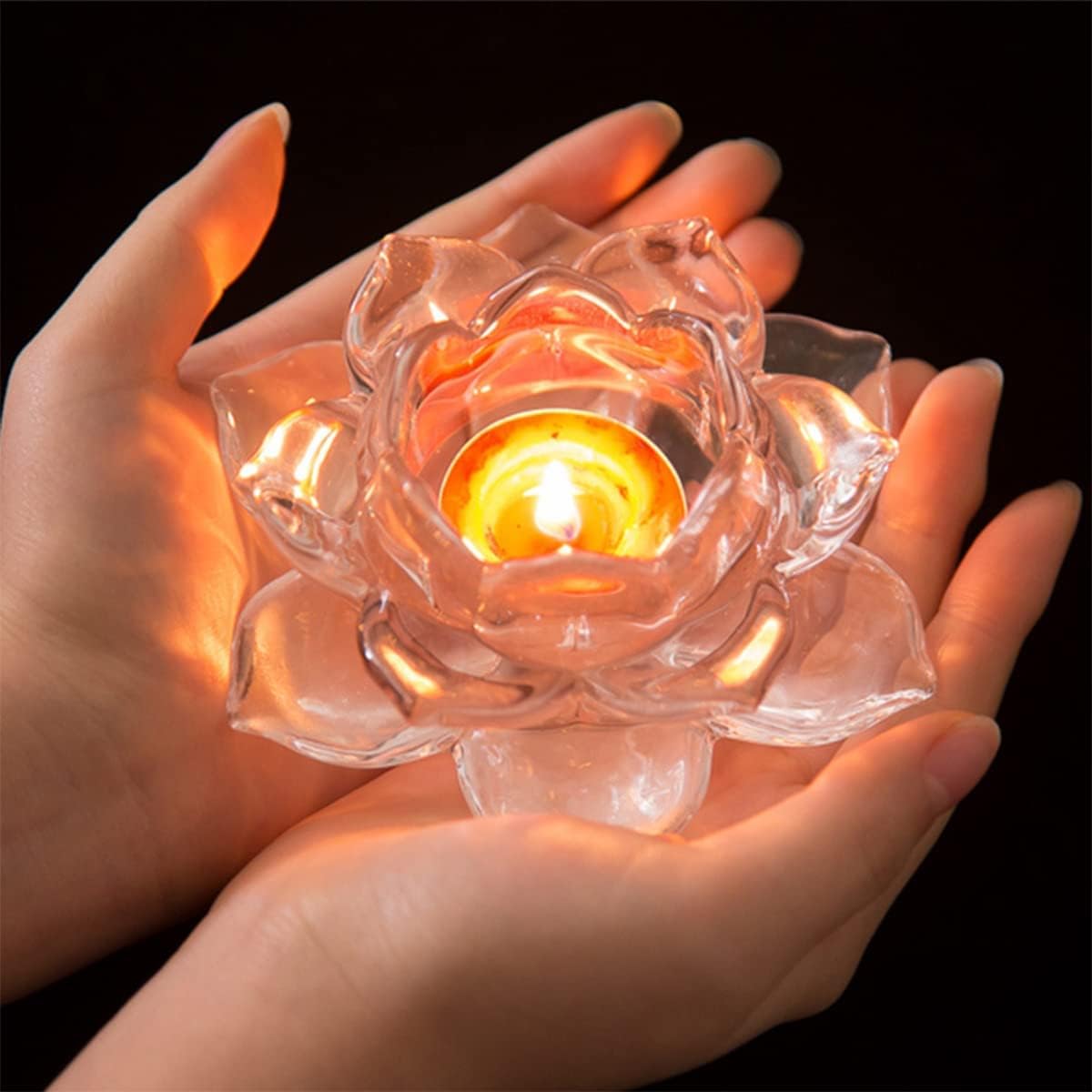 WQR Premium Glass Lotus Flower Tea Light Candle Holder Exquisite Crystal Diya for Diwali | Perfect and Creative Decoration in Dipawali Christmas Eid Wedding Party | Best Gift Set of (Diva- 1)
