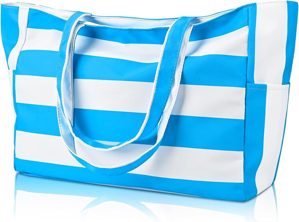 hirTa Elp Tote Bag for Teacher Women Office Worker Girl Multipurpose HandBag with Zipper Pocket Mostly used for Travel Grocery Beach Hobo Waterproof Sandproof Lightweight Pool (Bolt Light Blue White)