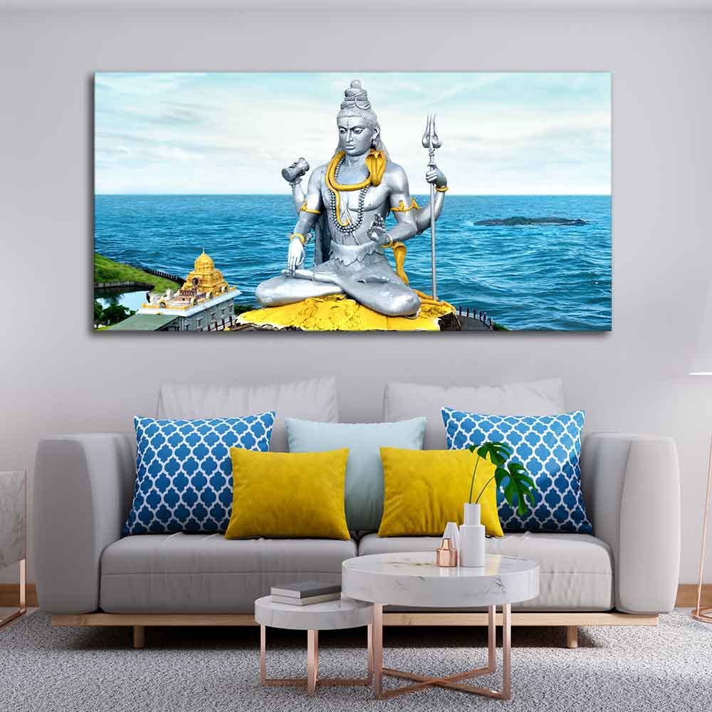 VIBECRAFTS Canvas Paintings for Living Room Drawing Room Shiva Statue Canvas Wall Painting Fitted With Wooden Frame For Home | Office | Living Room | Gifts (PTVCH_2564)