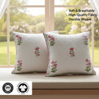 HOMEMONDE Quilted Cotton Cushion Covers – Pack of 5, 24x24 Inches, 300 TC Soft Throw Pillow Cases with Hand Block Print – Pink (60x60 cm)