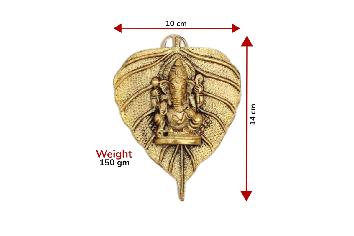 KridayKraft Metal Pan Patta Ganesh Decorative Wall Hanging Showpiece Figurine Gold