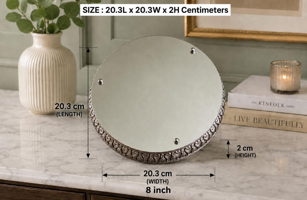 PALMARY German Silver Tray 8 Inches Flower Design for Pooja